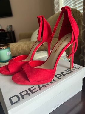 Dream Pairs Red Open-Toe Ankle-Tie Stiletto Heels